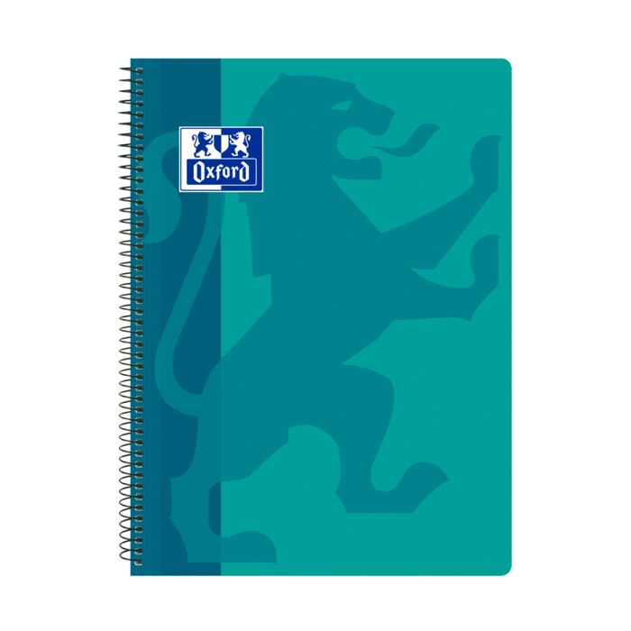 Oxford School Classic Cuaderno Espiral Tapa de Plastico Folio 4x4 - Resistente Tapa de Plastico - Cuadricula de 4x4 con Margen - 80 Hojas de Alta Calidad - Color Aqua