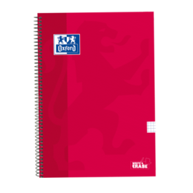 Oxford School Classic Cuaderno Espiral Tapa Extradura Write-Erase - Folio 4x4 con Margen - 80 Hojas - Color Rojo