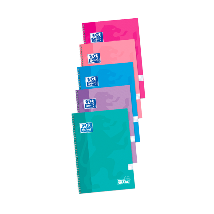 Oxford School Classic Cuaderno Espiral Tapa Extradura Write-Erase - Folio 4x4 con Margen - 80 Hojas - Colores Surtidos