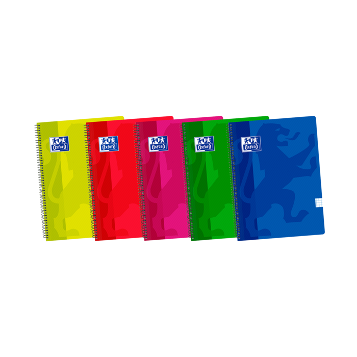 Oxford School Classic Fº Cuaderno Espiral - Tapa de Plastico Resistente - Cuadricula 5x5 con Margen - 80 Hojas - Colores Surtidos