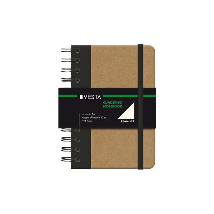 Dohe Cuaderno Cartone con Puntas Redondeadas - Tapa en Tres Piezas - Encuadernacion Doble Espiral Negro - 96 Hojas de Papel Ahuesado - Cierre de Gomas