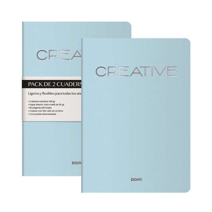 Dohe Cuadernos de Cartulina de Colores - 300gr - Estampacion en Portada - Puntas Redondeadas - Lomo Redondo - Encuadernacion Cosida - 40 Hojas Lisas - Papel Ahuesado 90gr - Retractilados en 2 Unidades