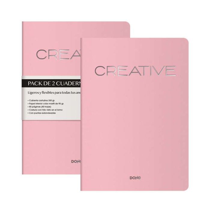 Dohe Cuadernos de Cartulina de Colores - 300gr - Estampacion en Portada - Puntas Redondeadas - Lomo Redondo - Encuadernacion Cosida - 40 Hojas Lisas - Papel Ahuesado 90gr - Retractilados en 2 Unidades