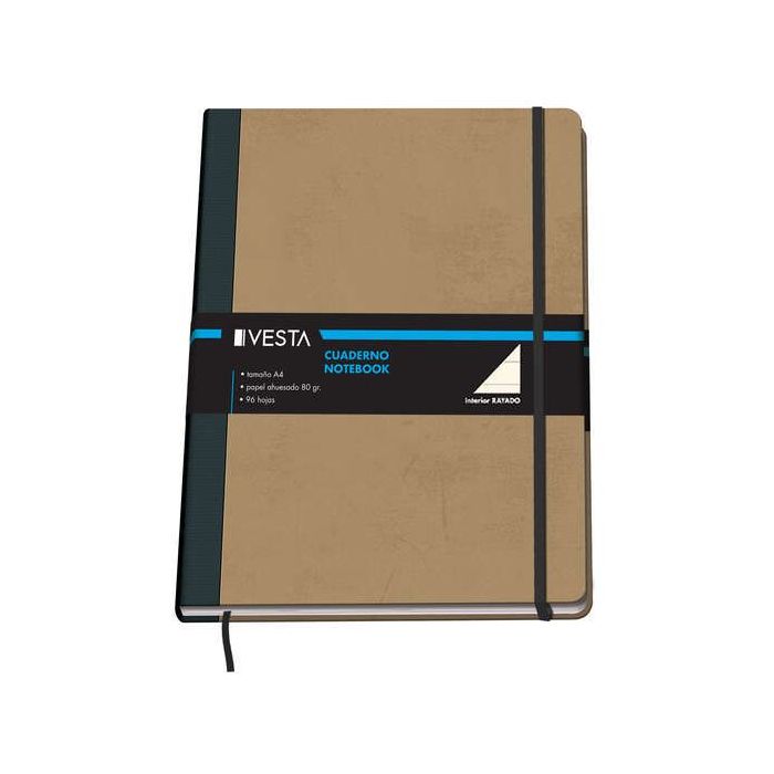 Dohe Cuaderno Cartone con Puntas Redondeadas - 96 Hojas de Papel Ahuesado de 80gr - Tapa en Tres Piezas con Lomera de Tela - Cierre de Gomas y Cinta de Registro