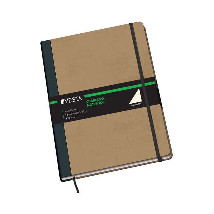 Dohe Cuaderno Cartone con Puntas Redondeadas - 96 Hojas de Papel Ahuesado de 80gr - Tapa en Tres Piezas con Lomera de Tela - Cierre de Gomas y Cinta de Registro