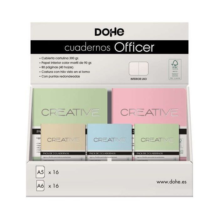 Dohe Expositor de Cuadernos Officer - Tamaño A5 y A6 - Cubierta en Cartulina de 300g - Estampacion en Portada - Puntas Redondeadas - Lomo Redondo - Encuadernacion Cosida - Retractilado de 2 Unidades