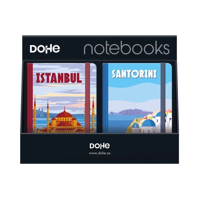 Dohe Expositor con 12 Notebooks Tamaño A5 - 12x17cm - Incluye Notebooks de Santorini, Montecarlo, Italy e Istambul - Ideal para Tomar Notas y Organizar Tus Ideas