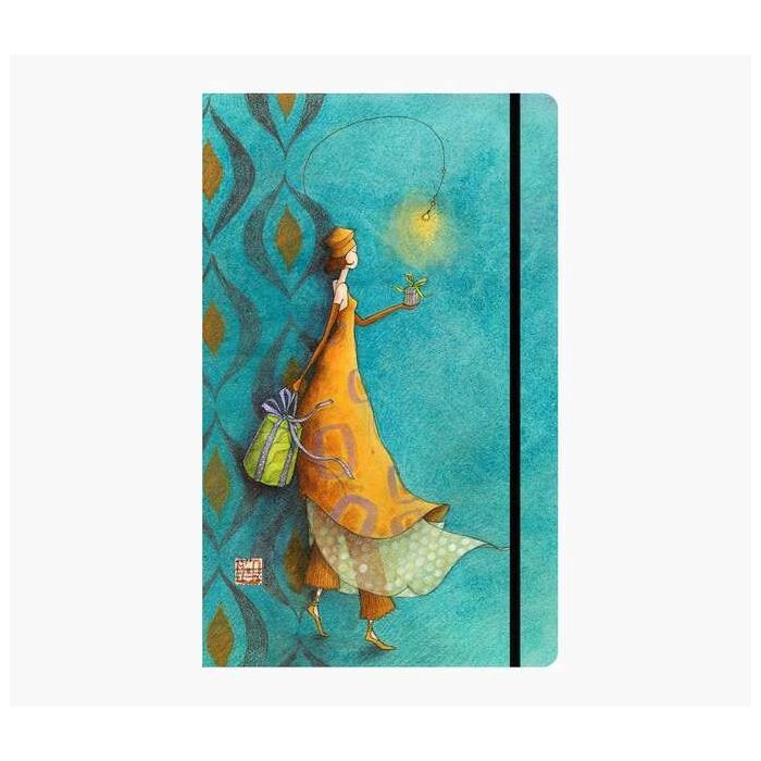 Pictura Gaëlle Boissonnard Cuaderno de Tapa Dura - 13x21cm - Cierre con Cinta Elastica - Cinta de Raso para Marcar La Pagina - 192 Paginas con Lineas