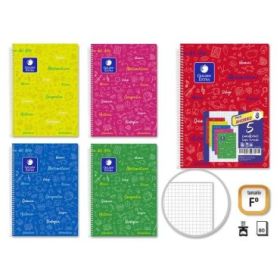 Golden Pack de 5 Cuadernos Asignatura Folio 80 Hojas 90gr Cuadricula 4x4 - Resistente - Ideal para Estudiantes - Tapa Flexible - Colores Surtidos