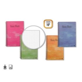 Golden Cuaderno Espiral 16º Natural 80 Hojas 60gr Cuadricula - Tapa Plastificada - Margen Remarcado - Colores Surtidos