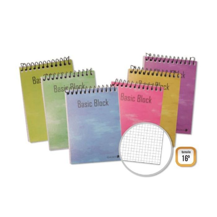 Golden Cuaderno Espiral Superior 16º Apaisado 80 Hojas 60gr Cuadricula - Tapa Plastificada - Margen Remarcado - Colores Surtidos