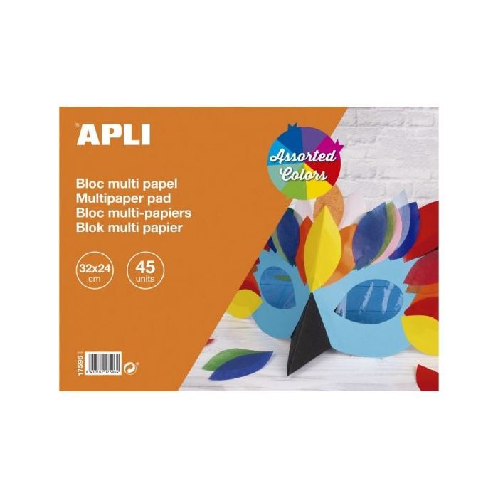 Apli Bloc de Papeles Surtidos - Papel Charol - Papel Seda - Papel Celofan - Papel Aluminio - Cartulina - Ideal para Manualidades y Scrapbooking - Colores Surtidos