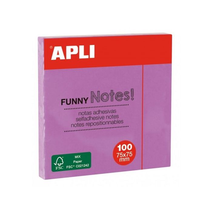Apli Bloc de Notas Adhesivas - 100 Hojas - Papel Certificado FSC - Adhesivo Reposicionable - Color Violeta