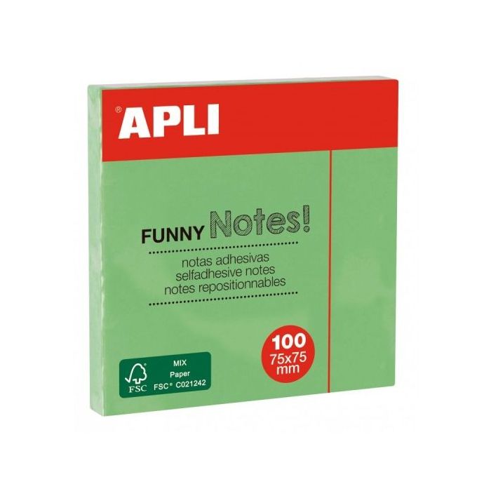 Apli Bloc de Notas Adhesivas - 100 Hojas - Papel Certificado FSC - Adhesivo Reposicionable - Color Verde Esmeralda