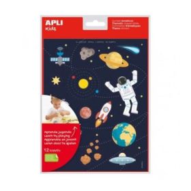 Apli Bolsa de Gomets Tematicos el Espacio - Adhesivo Removible - Desarrolla Habilidades Motoras - Ideal para Escuelas - Adhesivo Base Agua - Libre de Disolventes