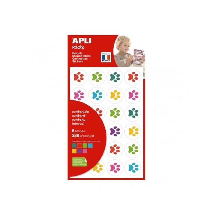 Apli Bolsa de Gomets Huellas de Gatitos - 288 Gomets - Ideal para Decorar Objetos y Tarjetas