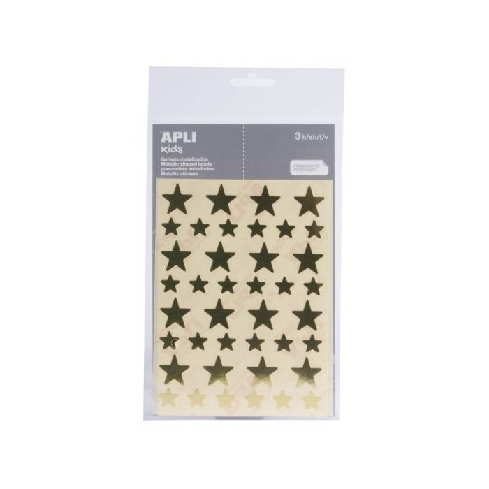 Apli Bolsa de Gomets en Forma de Estrella - Adhesivo Permanente - Adhesivo Base Agua - Libre de Disolventes - Color Oro