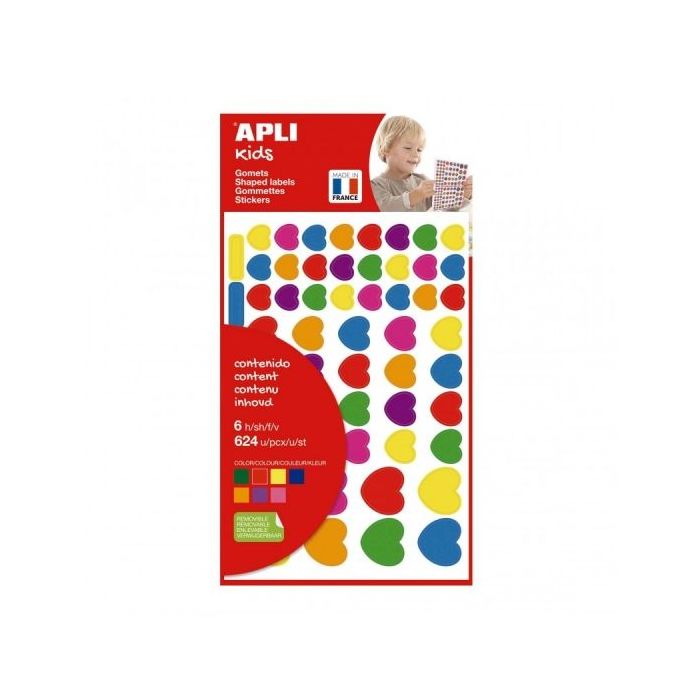 Apli Bolsa de Gomets en Forma de Corazones - 624 Gomets - Ideal para Decorar Objetos y Tarjetas