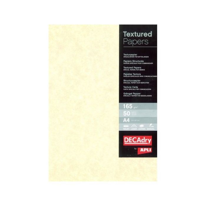 Apli Pack de 50 Hojas de Papel Pergamino - 165gr - Diseño en Ambos Lados - Compatible con Impresoras Inkjet, Laser y Fotocopiadoras - Color Champan