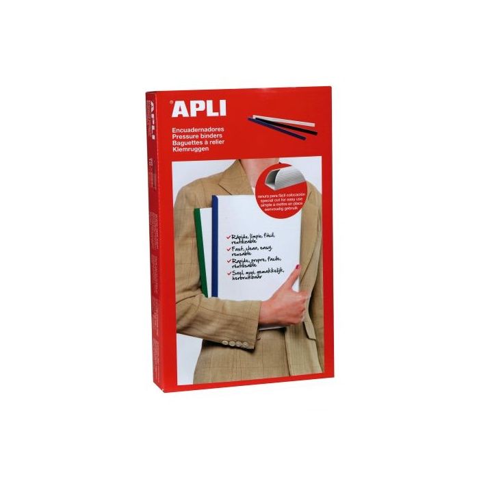 Apli Pack de 50 Encuadernadores Deslizantes - Facil y Rapido - Ranura para Insercion - Capacidad 100 Hojas - Color Blanco