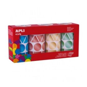 Apli Pack de 4 Rollos de Gomets Metalizados Geometricos Surtidos - 4.324 Gomets - Faciles de Separar - Ideales para Guarderias - Alta Calidad y Seguridad - Colores Surtidos