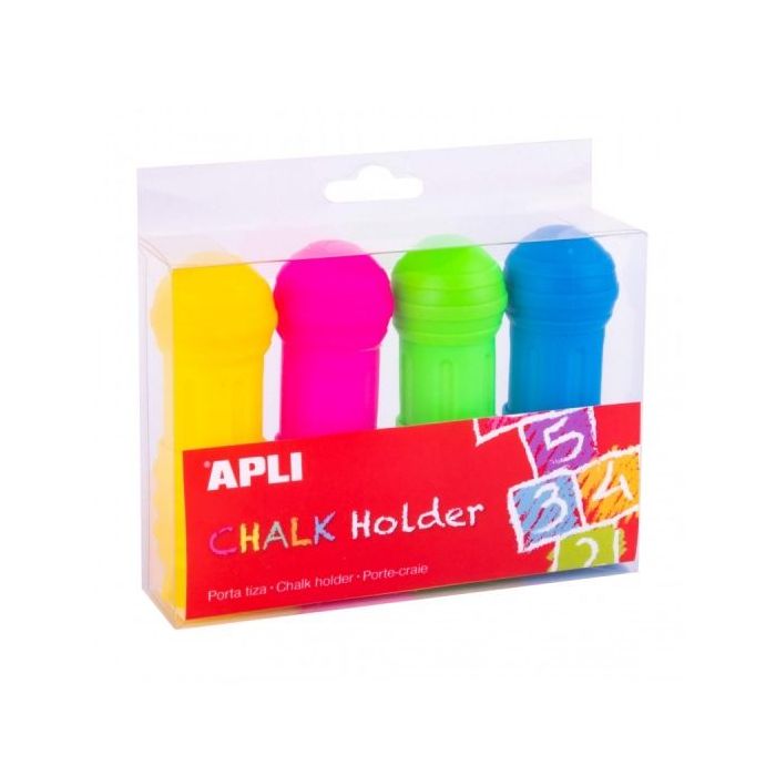 Apli Pack de 4 Portatizas para Tizas Jumbo - Previene Roturas - Ajuste de Longitud - Mayor Precision - Manos Limpias - Colores Surtidos