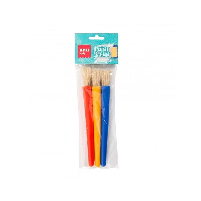 Apli Pack de 3 de Pinceles Jumbo para Niños - Punta Redonda - Cerdas Sinteticas - Ideal para Desarrollo Creativo y Colaborativo