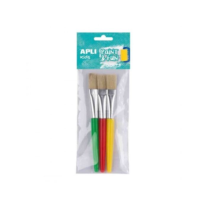 Apli Pack de 3 de Pinceles Jumbo para Niños - Punta Plana - Cerdas Sinteticas - Ideal para Desarrollo Creativo y Didactico
