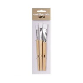 Apli Pack de 3 de Pinceles de Madera para Manualidades - Cerdas de Nylon - Puntas Redonda y Plana - Ideal para Papeles Cut-Patch