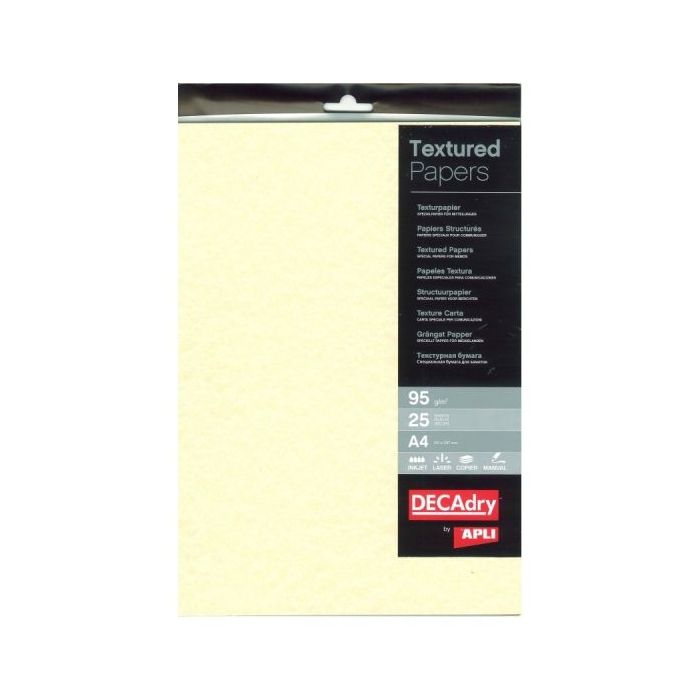 Apli Pack de 25 Hojas de Papel Pergamino A4 - 95gr - Diseño Doble Cara - Ideal para Invitaciones, Diplomas y Manualidades - Compatible con Impresoras Inkjet y Laser - Color Champan