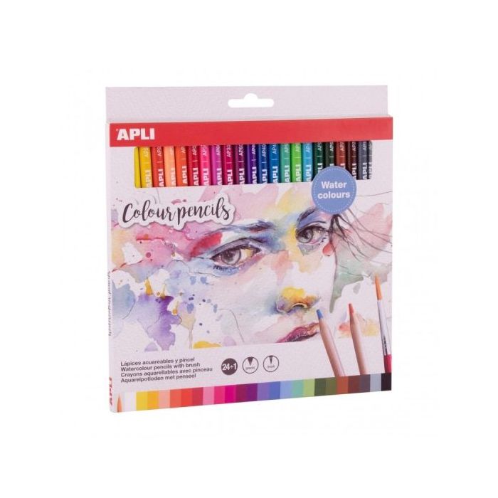 Apli Pack de 24 Lapices Acuarelables - Incluye Pincel - Uso Tradicional o Acuarela - Ideal para Pintar e Ilustrar