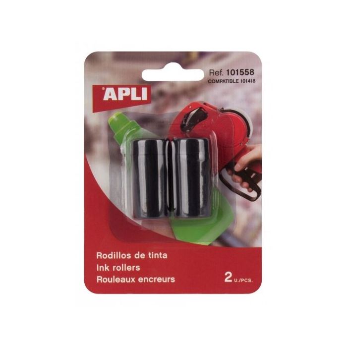 Apli Pack de 2 Recambios de Cartucho de Tinta para Etiquetadoras de Precios - Negro - Compatible con Apli 101418