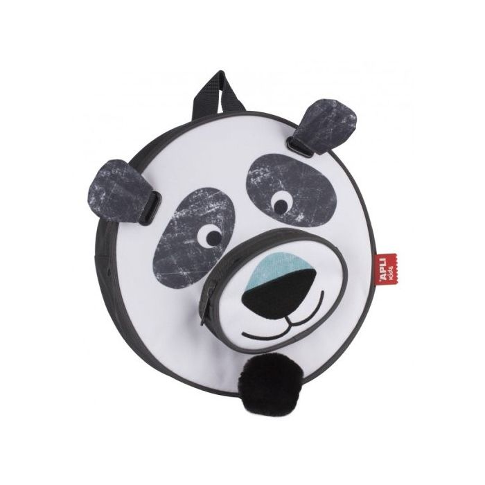 Apli Mochila Panda - Doble Compartimento - Cierre Cremallera - Asas Acolchadas y Regulables - Asa Superior para Colgar - Tira con Pompon de Cola de Panda - Ideal para Escuela y Guarderia
