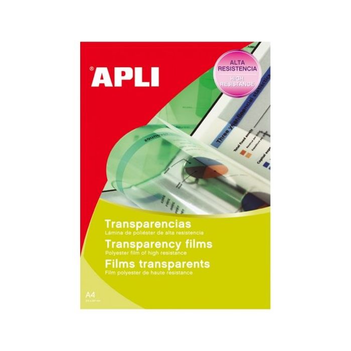 Apli Transparencias de Poliester para Impresoras Inkjet - Alta Calidad de Reproduccion - Gran Claridad - Secado Rapido - Alta Resistencia y Termo Estabilidad - Compatibles con Impresoras Populares