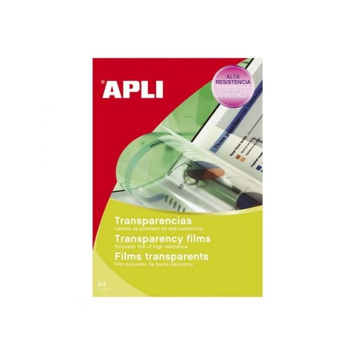 Apli Transparencias de Poliester A4 para Fotocopiadoras - Alta Calidad de Reproduccion - Gran Claridad - Secado Rapido - Alta Resistencia y Termo Estabilidad - Compatibles con Impresoras Populares