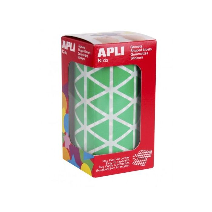Apli Rollo de Gomets Triangulares - Adhesivo Permanente - 2.832 Gomets - Adhesivo Base Agua  - Color Verde