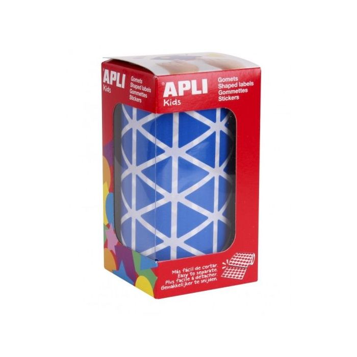 Apli Rollo de Gomets Triangulares - Adhesivo Permanente - 2.832 Gomets - Faciles de Separar - Adhesivo Base Agua - Color Azul