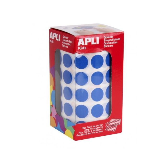 Apli Rollo de Gomets Redondos Ø 15mm - Adhesivo Permanente - 2.832 Gomets - Adhesivo Base Agua - Libre de Disolventes - Color Azul