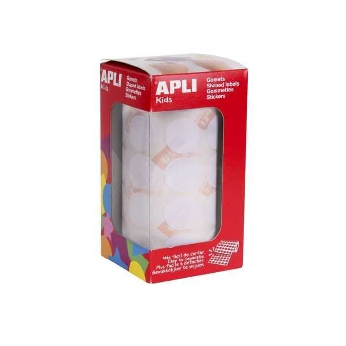 Apli Rollo de Gomets Redondos Adhesivo Permanente - 1.770 Gomets - Adhesivo Base Agua - Libre de Disolventes