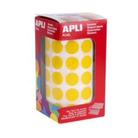 Apli Rollo de Gomets Redondos Adhesivo Permanente - 2.832 Gomets - Fomenta la Psicomotricidad - Adhesivo Base Agua - Color Amarillo