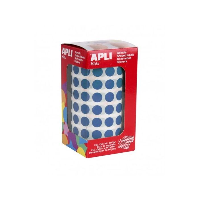 Apli Rollo de Gomets Redondos Adhesivo Permanente - 5.192 Gomets - Adhesivo Base Agua - Libre de Disolventes - Color Azul