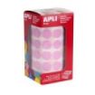 Apli Rollo de Gomets Redondos Adhesivo Permanente - 2.832 Gomets - Adhesivo Base Agua - Libre de Disolventes - Color Rosa