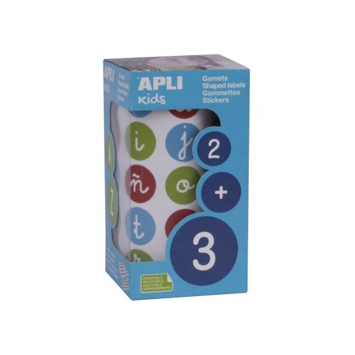 Apli Rollo de Gomets Redondos ABC Adhesivo Removible - Letras Minusculas y Signos - 900 Gomets - Fomenta Aprendizaje y Concentracion - Alta Calidad y Seguridad - Colores Surtidos