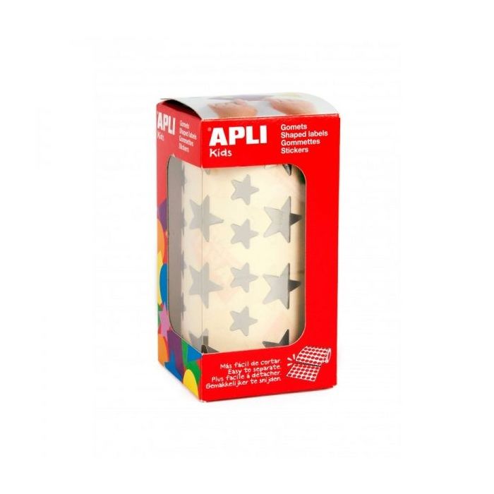 Apli Rollo de Gomets Estrella - Adhesivo Permanente - 2 Tamaños - 2.360 Gomets - Adhesivo Base Agua - Libre de Disolventes