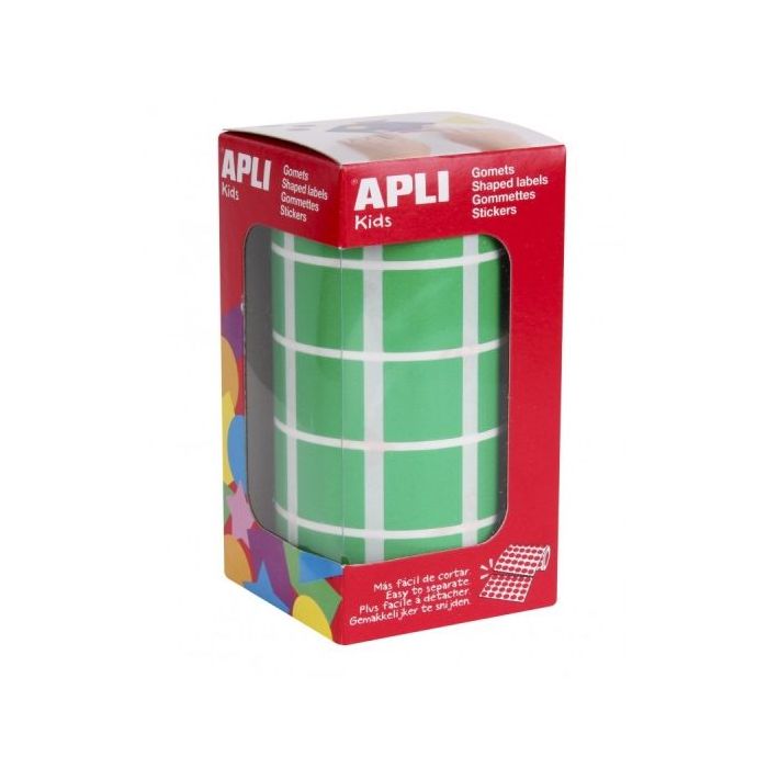 Apli Rollo de Gomets Cuadrados - Adhesivo Permanente - 1.770 Gomets - Faciles de Separar - Adhesivo Base Agua - Color Verde