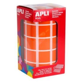 Apli Rollo de Gomets Cuadrados - Adhesivo Permanente - 1.770 Gomets - Faciles de Separar - Adhesivo Base Agua - Libre de Disolventes - Color Naranja