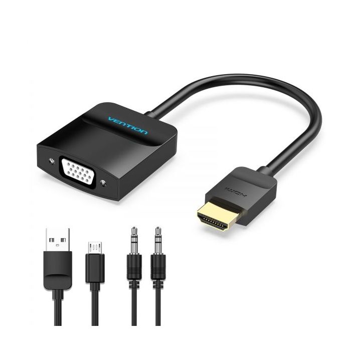 Vention Conversor HDMI Macho a VGA Hembra con Jack 3.5mm - 0.15m - Color Negro