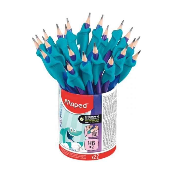 Maped Kidy Lern Bote de 22 Lapices de Grafito 2HB con Guia de Lapiz para Dedos - Guia Extraible - Apta para la Mayoria de Lapices - Para Alumnos de 3 a 7 Años