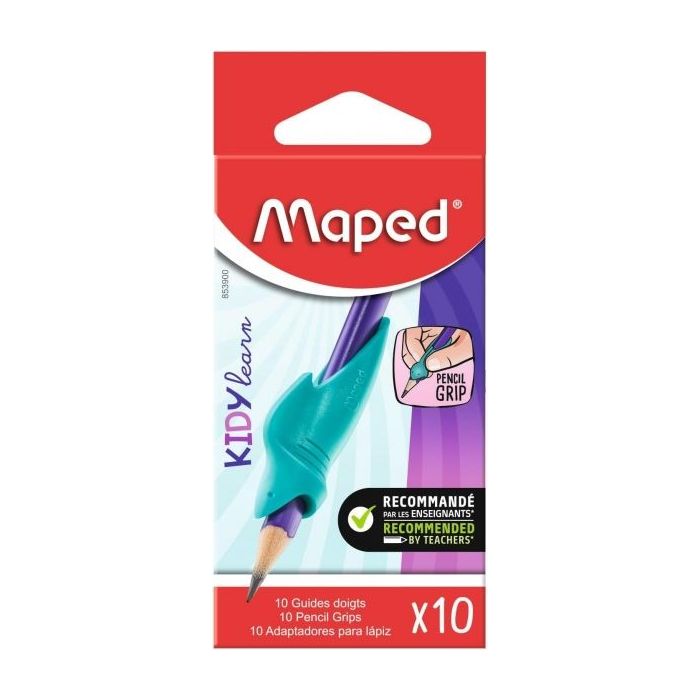 Maped Kidy Lern Pack de 10 Guias de Lapiz para Dedos - Modelo Tiburon - Guia Extraible - Apta para la Mayoria de Lapices - Para Alumnos de 3 a 7 Años