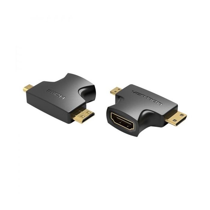 Vention Adaptador HDMI Hembra a Micro HDMI Macho - Mini HDMI Macho - Color Negro